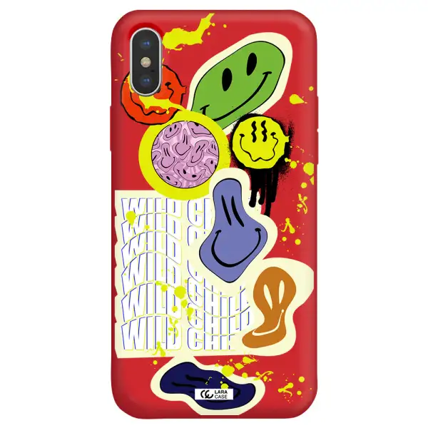 Colorful Emojis Apple iPhone XS Silicone Imperial Red Case