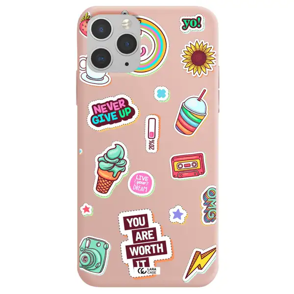 Summer Stickers Apple iPhone 11 pro max Silicone pastel pink Case