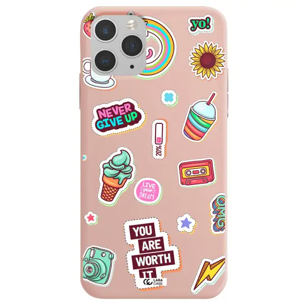 Summer Stickers Apple iPhone 11 pro Silicone pastel pink Case