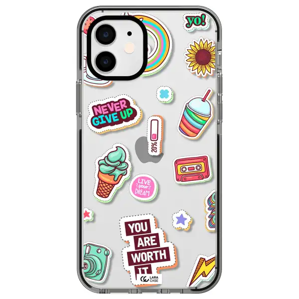Summer Stickers Apple iPhone 12 impact black border Case