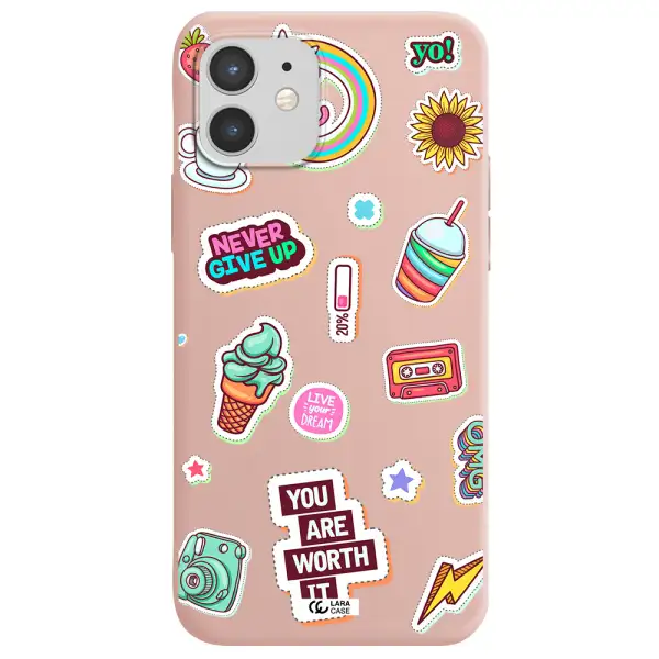 Summer Stickers Apple iPhone 12 mini Silicone pastel pink Case