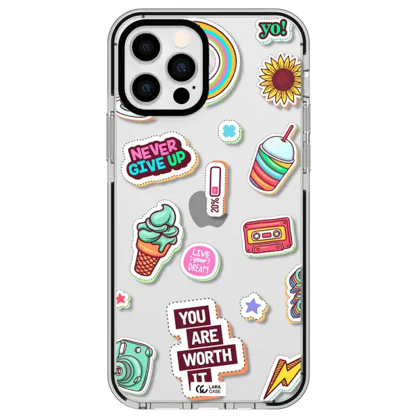Summer Stickers Apple iPhone 12 pro impact black border Case