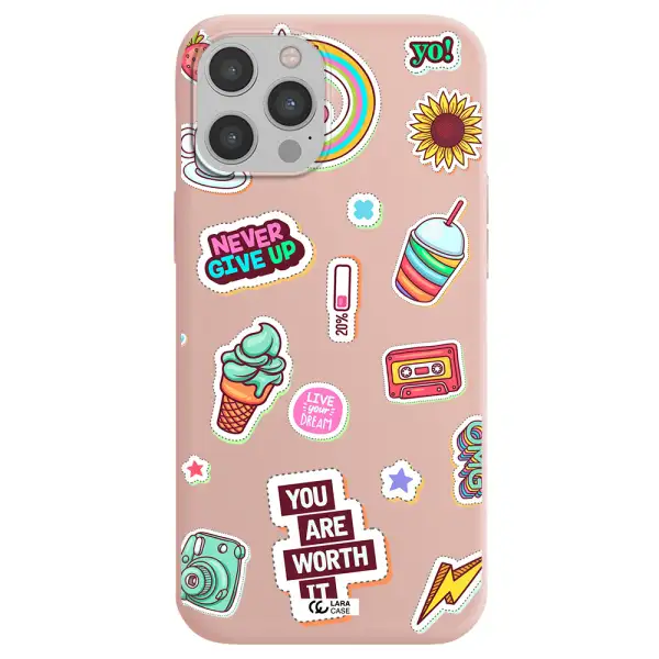 Summer Stickers Apple iPhone 12 pro Silicone pastel pink Case