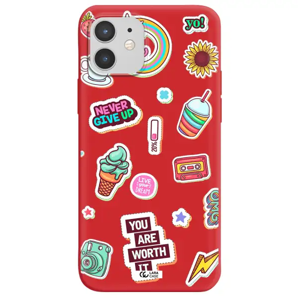 Summer Stickers Apple iPhone 12 Silicone Imperial Red Case