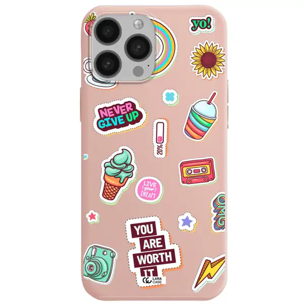 Summer Stickers Apple iPhone 13 Pro Silicone pastel pink Case