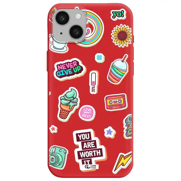 Summer Stickers Apple iphone 15 plus Silicone Imperial Red Case