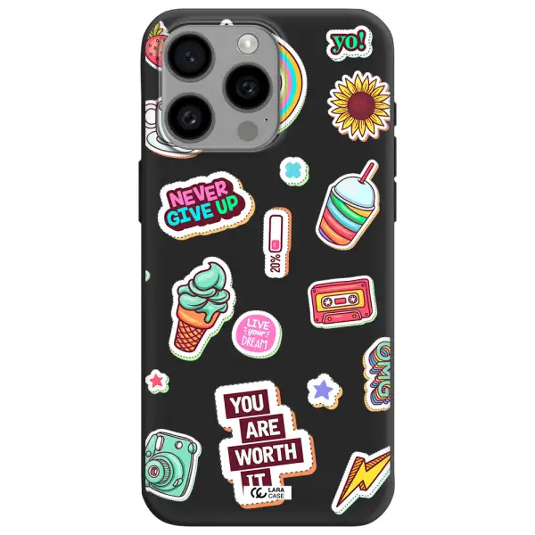 Summer Stickers Apple Iphone 15 Pro max Silicone black Case
