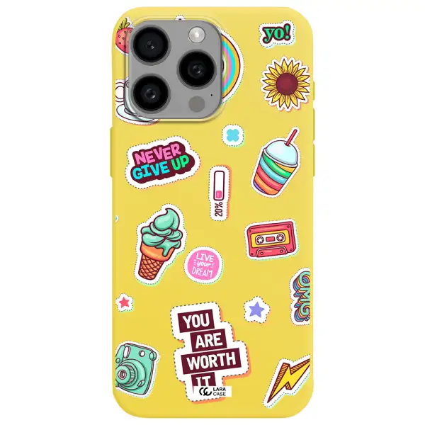 Summer Stickers Apple Iphone 15 Pro max Silicone canary yellow Case