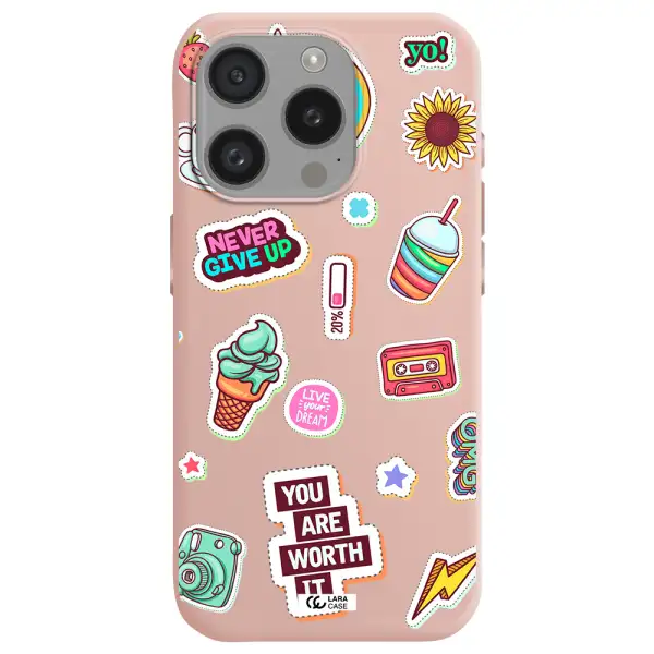 Summer Stickers Apple Iphone 15 Pro Silicone Pastel Pink Case