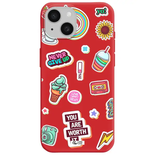 Summer Stickers Apple Iphone 15 Silicone Imperial Red Case
