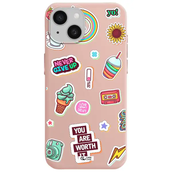 Summer Stickers Apple Iphone 15 Silicone Pastel Pink Case