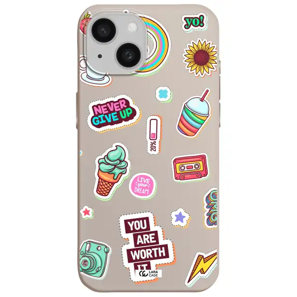 Summer Stickers Apple iPhone 15 Silicone Stone Case