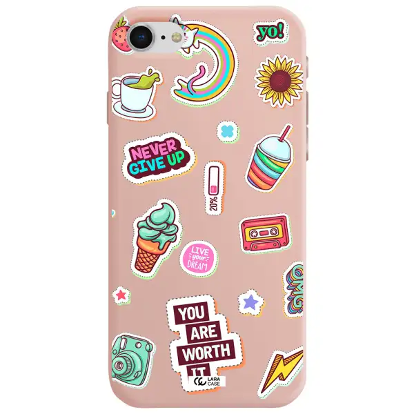 Summer Stickers Apple iPhone se 2020 Silicone pastel pink Case
