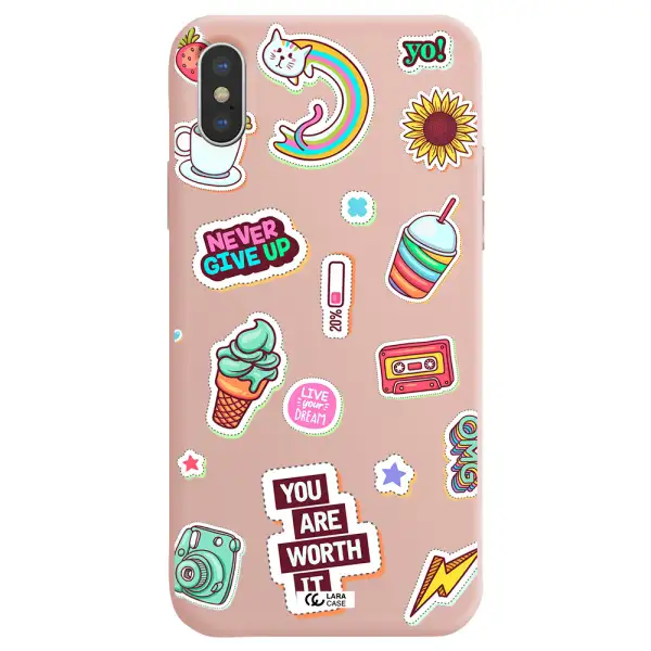 Summer Stickers Apple iPhone X Silicone pastel pink Case