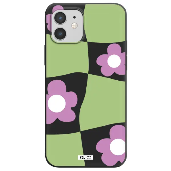 Five Petal Purple Flower Apple iPhone 12 Silicone black Case