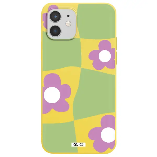 Five Petal Purple Flower Apple iPhone 12 Silicone canary yellow Case