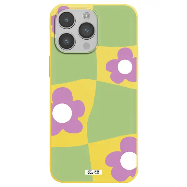 Five Petal Purple Flower Apple iPhone 14 pro max Silicone canary yellow Case