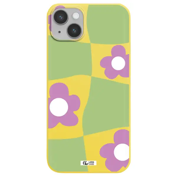 Five Petal Purple Flower Apple iPhone 14 Silicone canary yellow Case