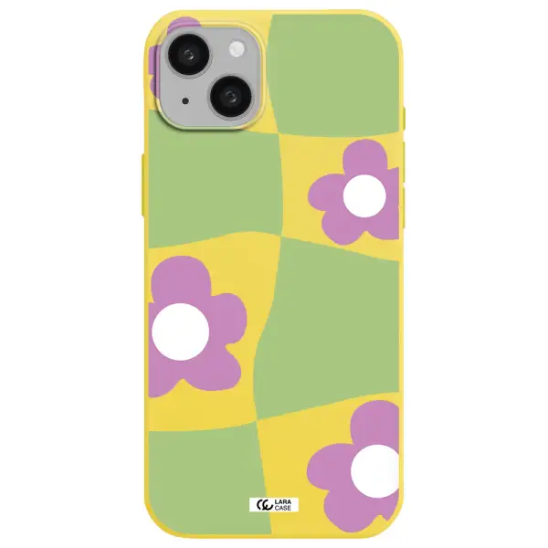 Five Petal Purple Flower Apple iphone 15 plus Silicone canary yellow Case