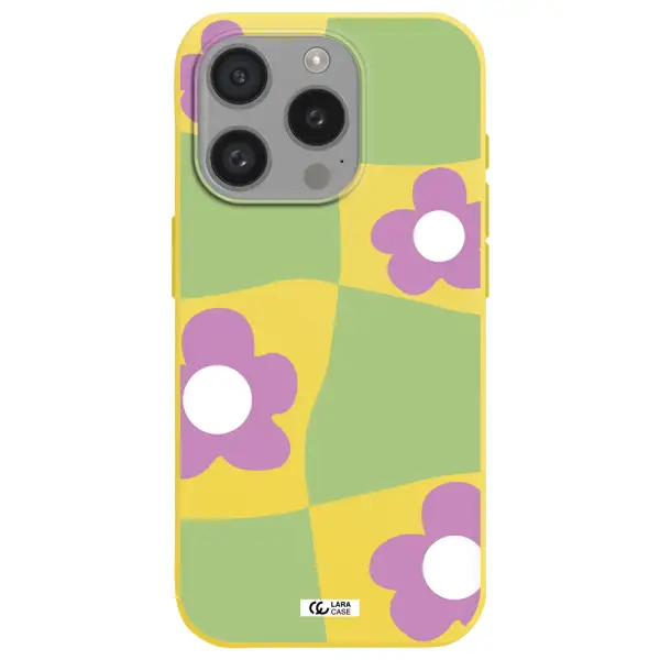 Five Petal Purple Flower Apple Iphone 15 Pro Silicone Canary Yellow Case