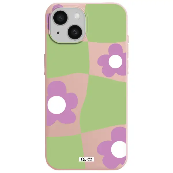 Five Petal Purple Flower Apple Iphone 15 Silicone Pastel Pink Case