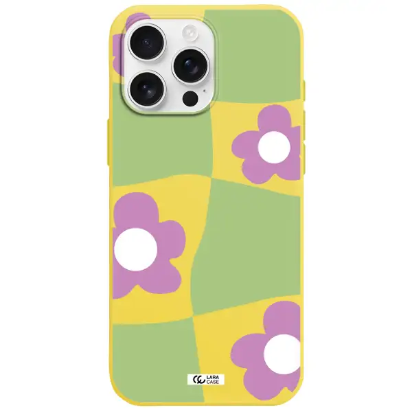 Five Petal Purple Flower Apple Iphone 16 Pro Max Silicone Canary Yellow Case