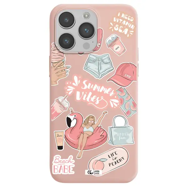 Summer Vibes Sticker Apple iPhone 14 pro max Silicone pastel pink Case