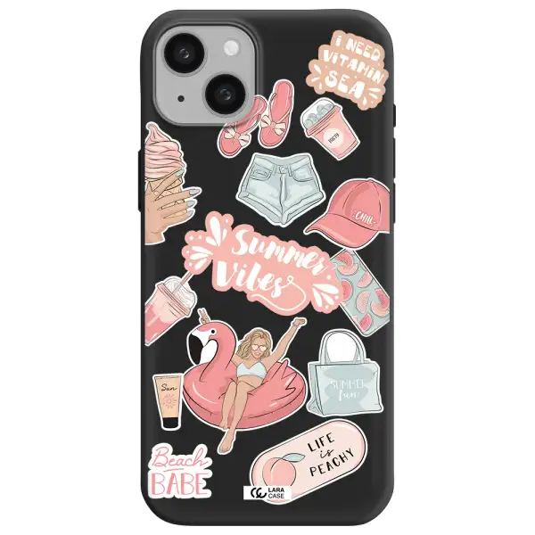 Summer Vibes Sticker Apple iphone 15 plus Silicone black Case