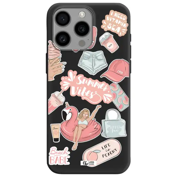 Summer Vibes Sticker Apple Iphone 15 Pro max Silicone black Case