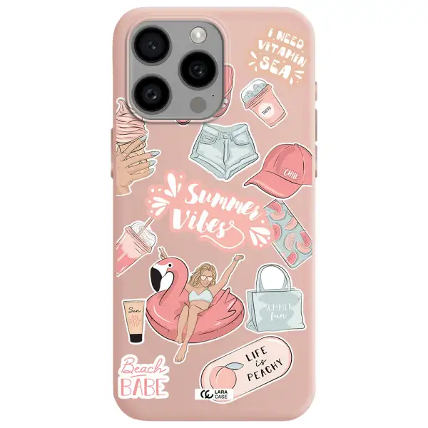Summer Vibes Sticker Apple Iphone 15 Pro max Silicone pastel pink Case