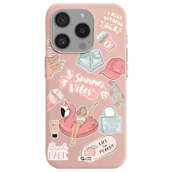 Summer Vibes Sticker Apple Iphone 15 Pro Silicone Pastel Pink Case