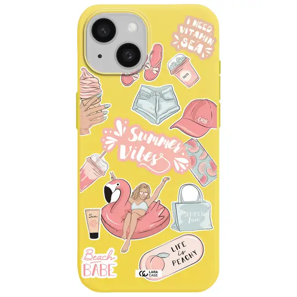 Summer Vibes Sticker Apple iPhone 15 Silicone canary yellow Case