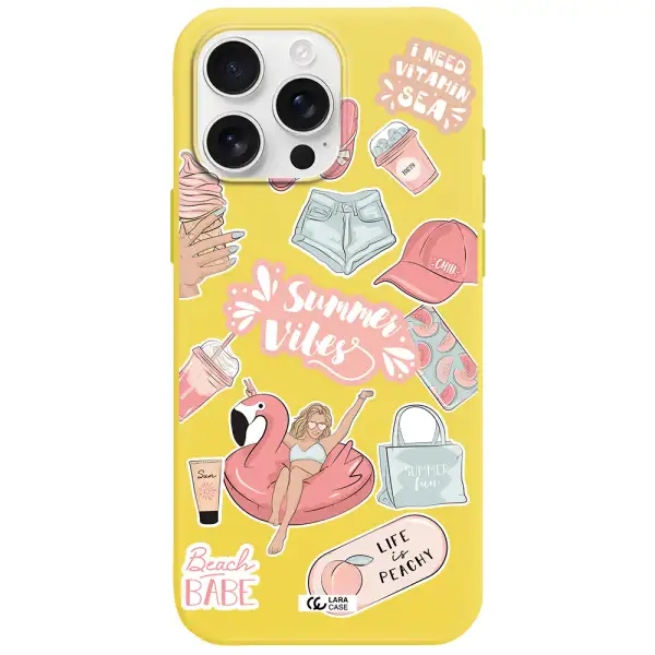 Summer Vibes Sticker Apple Iphone 16 Pro Max Silicone Canary Yellow Case