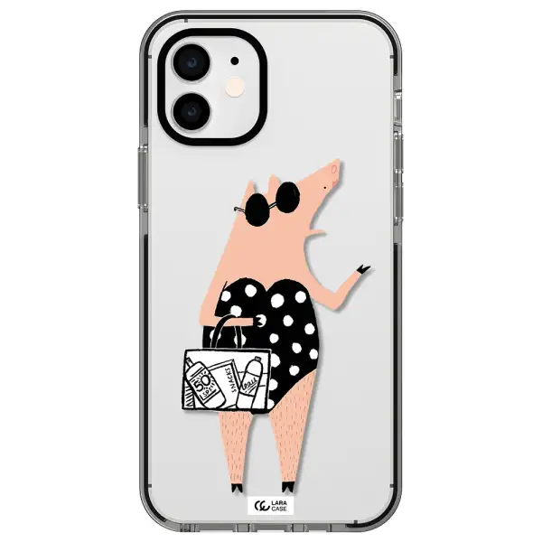 Lady Pig Apple iPhone 12 impact black border Case