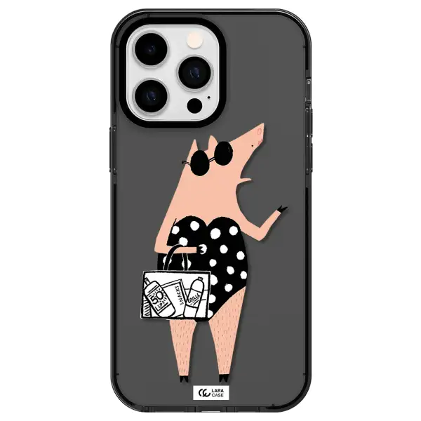 Lady Pig Apple iPhone 15 Pro Max impact Smoke Black Case