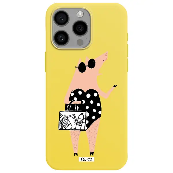 Lady Pig Apple Iphone 15 Pro max Silicone canary yellow Case