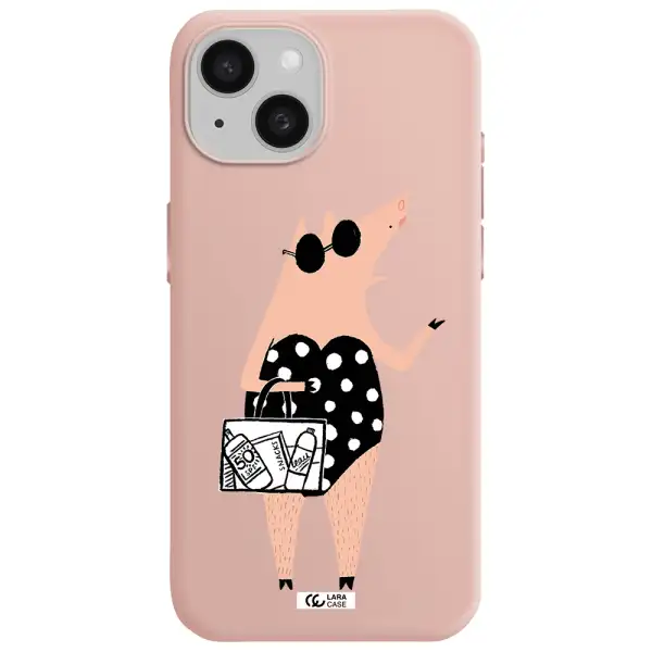 Lady Pig Apple Iphone 15 Silicone Pastel Pink Case