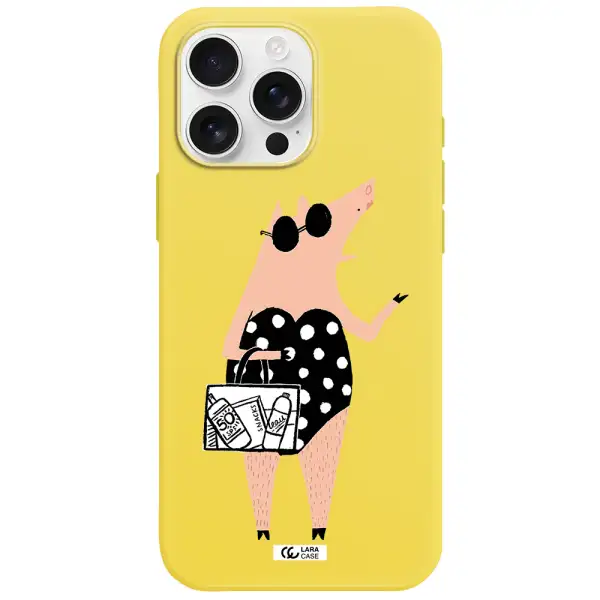 Lady Pig Apple Iphone 16 Pro Max Silicone Canary Yellow Case