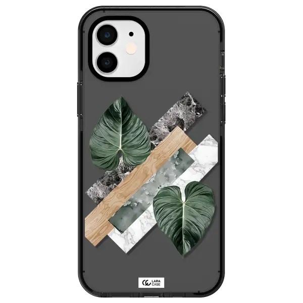 Tropical Leaves Apple iPhone 12 impact Smoke Black Case