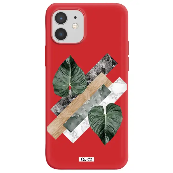 Tropical Leaves Apple iPhone 12 mini Silicone Imperial Red Case