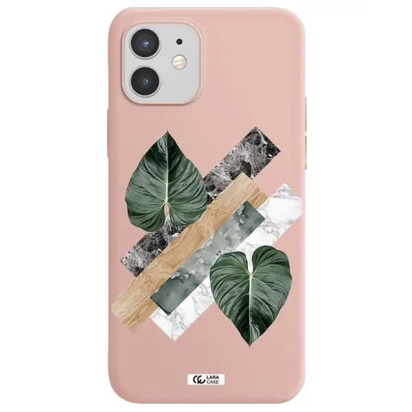 Tropical Leaves Apple iPhone 12 mini Silicone pastel pink Case
