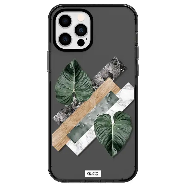 Tropical Leaves Apple iPhone 12 pro impact Smoke Black Case
