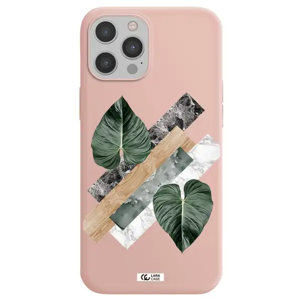 Tropical Leaves Apple iPhone 12 pro Silicone pastel pink Case