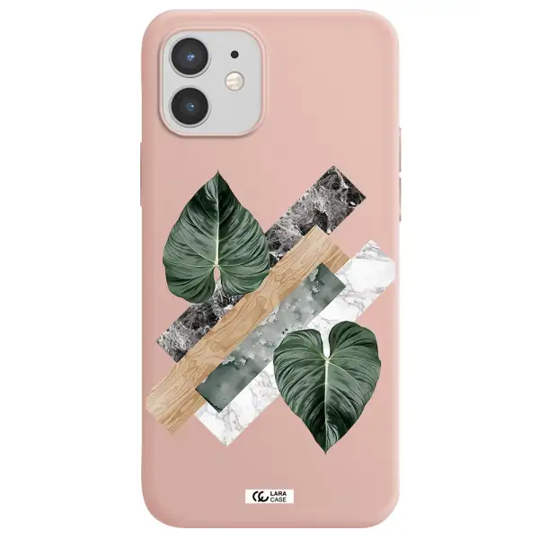 Tropical Leaves Apple iPhone 12 Silicone pastel pink Case