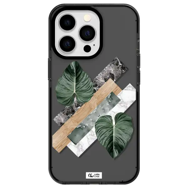 Tropical Leaves Apple iPhone 13 Pro impact Smoke Black Case