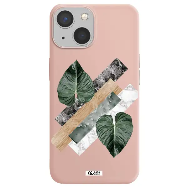 Tropical Leaves Apple iPhone 13 Silicone pastel pink Case