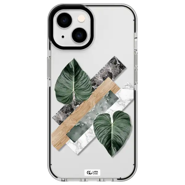 Tropical Leaves Apple iPhone 14 impact black border Case