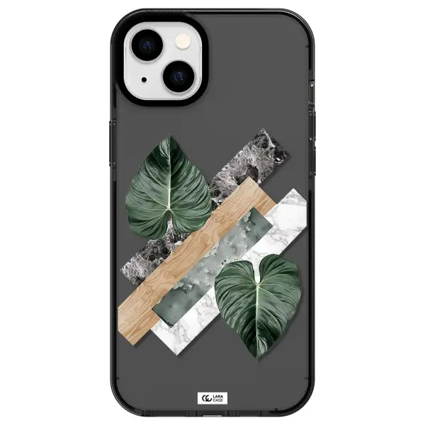 Tropical Leaves Apple iPhone 14 plus impact Smoke Black Case