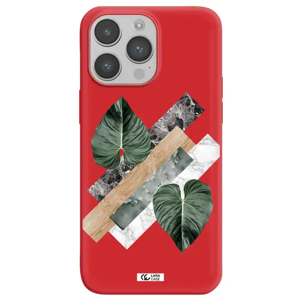 Tropical Leaves Apple iPhone 14 pro max Silicone Imperial Red Case