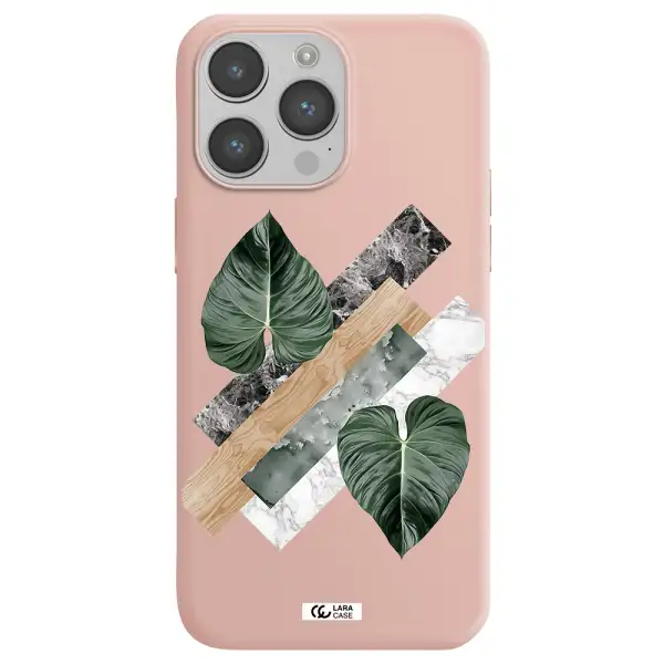 Tropical Leaves Apple iPhone 14 pro max Silicone pastel pink Case